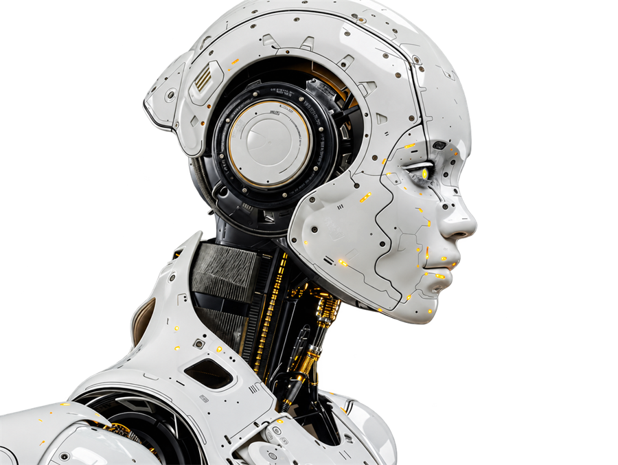 Primer plano de un rostro robótico que representa inteligencia artificial